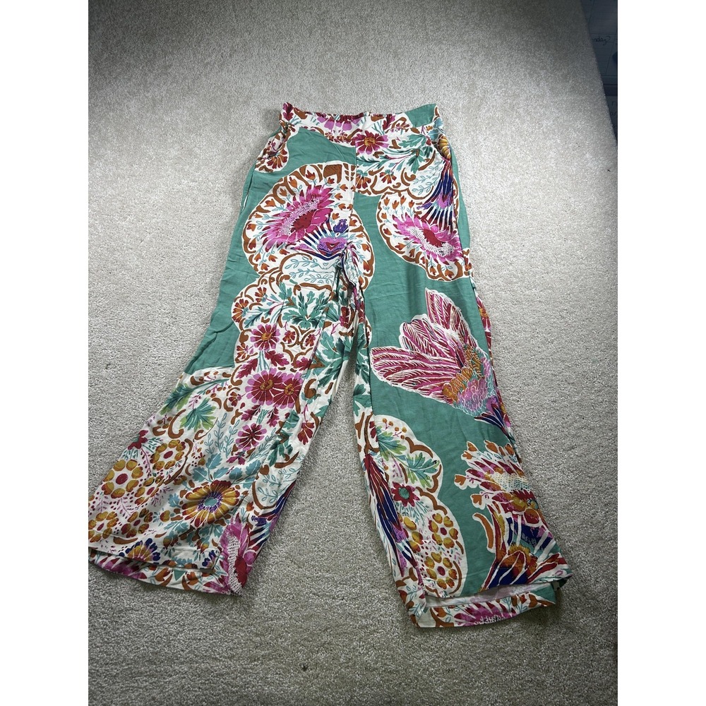 Haute Hippie Pants Womens Small Floral Wide Leg Boho Festival Rayon Pockets
